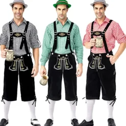 Tysk Oktoberfest Kostym Män | Rutig Skjorta med Broderade Hängslen & Hatt*Grå hatt*M Grå hatt _qcx M> Huvudbonader