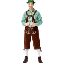 Tysk Oktoberfest Kostym Män | Rutig Skjorta med Broderade Hängslen & Hatt*Grå hatt*M Grå hatt _qcx M><noscript><img width=