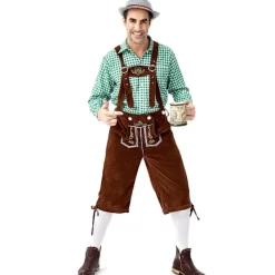 Tysk Oktoberfest Kostym Män | Rutig Skjorta med Broderade Hängslen & Hatt*Grå hatt*M Grå hatt _qcx M><noscript><img width=
