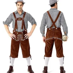 Tysk Oktoberfest Kostym Män | Rutig Skjorta med Broderade Hängslen & Hatt*Grå hatt*M Grå hatt _qcx M><noscript><img width=