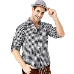 Tysk Oktoberfest Kostym Män | Rutig Skjorta med Broderade Hängslen & Hatt*Grå hatt*M Grå hatt _qcx M><noscript><img width=