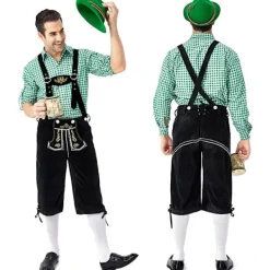 Tysk Oktoberfest Kostym Män | Rutig Skjorta med Broderade Hängslen & Hatt*Grå hatt*M Grå hatt _qcx M><noscript><img width=