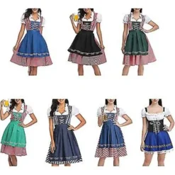 Tysk Oktoberfest-dräkt för kvinnor, traditionell bayersk ölservitrisklänning (XXL)[JSR]> Dräkter