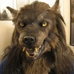 LUNAVO Ullig Wolfmask - TECH RABATT - Cosplay Halloween - Justerbar Storlek - Brun><noscript><img width=