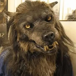 LUNAVO Ullig Wolfmask - TECH RABATT - Cosplay Halloween - Justerbar Storlek - Brun><noscript><img width=