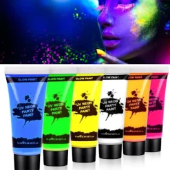 Ultraviolet Glow Ansikte Kroppsfärg Set, 6 Färger UV Blacklight Neon Fluorescerande Ansiktsfärg, för Vuxna Barn Party Karneval M(170-175CM)> Smink