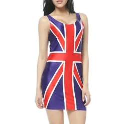 Union Jack-klänning för damer, röd, vit och blå Union Jack-flagga, klassisk ärmlös miniklänning, King's Coronation Party Maskeradklänning> Dräkter