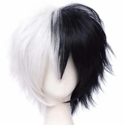 Unisex Anime Kort Svart & Vit Cosplay Peruk med Lugg Värmebeständig> Peruker