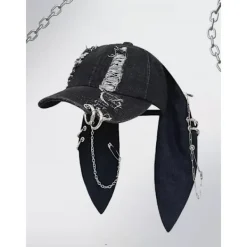 Unisex Baseballkeps me kaninöron i Wastelan-stil, Punk enim Truckerkeps me keja, Streetwear Hip Hop-kostym för Halloween-fest 1> Huvudbonader