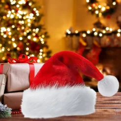 Unisex Jul Tomtehatt Extra Stor och Tjock Nyårsfest Mössa Kontrastfärg Elastisk Tjock Plysch Dekor Tomte Cosplay Vuxen Jul Huvudbonad A><noscript><img width=