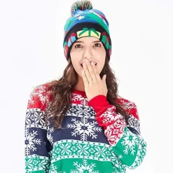 Unisex Jultomtehatt med Ljus - Fula & Färgglada LED-Stickade Mössor> Huvudbonader