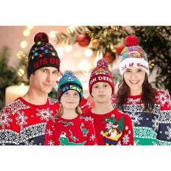 Unisex Jultomtehatt med Ljus - Fula & Färgglada LED-Stickade Mössor><noscript><img width=