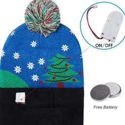 Unisex Jultomtehatt med Ljus - Fula & Färgglada LED-Stickade Mössor><noscript><img width=