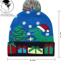 Unisex Jultomtehatt med Ljus - Fula & Färgglada LED-Stickade Mössor><noscript><img width=