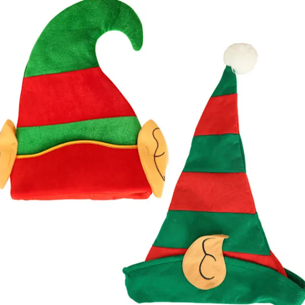 Unisex tomteluva med öron, en storlek, grön och röd, (2-pack)> Huvudbonader
