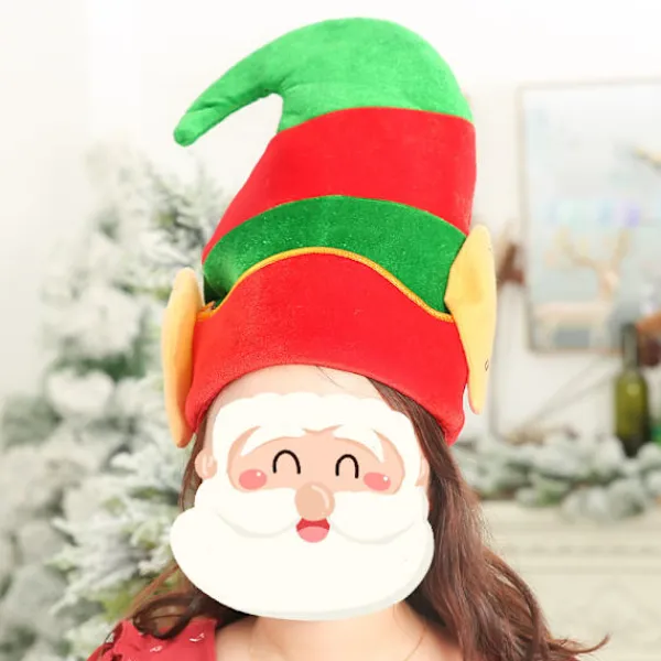 Unisex tomteluva med öron, en storlek, grön och röd, (2-pack)> Huvudbonader