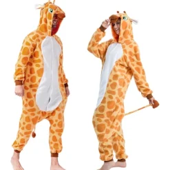 Unisex Vuxen Plysch Pyjamas Dam Herr Jumpsuit Giraff Djurdräkt Halloween Karneval Kostym Orange L> Dräkter