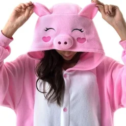 Unisex Vuxen Tecknad Kostym Halloween Jul Pyjamas Jumpsuit Onesies Plysch Cosplay Pyjamas Rosa Gris S_tfrf><noscript><img width=