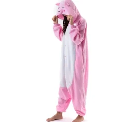 Unisex Vuxen Tecknad Kostym Halloween Jul Pyjamas Jumpsuit Onesies Plysch Cosplay Pyjamas Rosa Gris S_tfrf><noscript><img width=