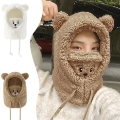 Universal One Piece-mössa Bekväm touch Plysch Multifunktionell Björnöronklaffmössa för utomhusbruk（Khaki）> Huvudbonader