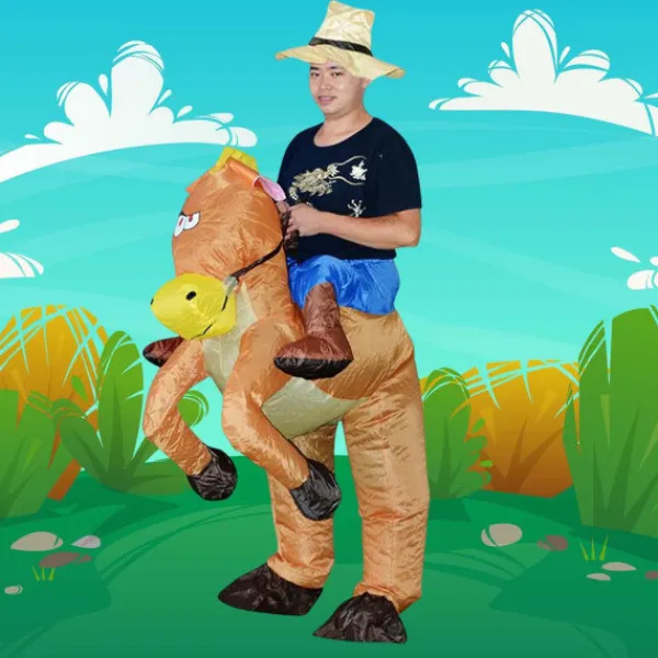Uppblåsbar Häst Rida Kostym Cowboy på Häst Maskerad Rolig Nyhet Utklädnad Party Kläder Svans häst_xx> Dräkter