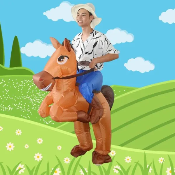 Uppblåsbar Häst Rida Kostym Cowboy på Häst Maskerad Rolig Nyhet Utklädnad Party Kläder Svans häst_xx> Dräkter