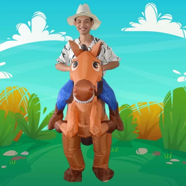 Uppblåsbar Häst Rida Kostym Cowboy på Häst Maskerad Rolig Nyhet Utklädnad Party Kläder Svans häst_xx> Dräkter