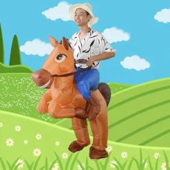 Uppblåsbar Häst-dräkt Cowboys På Häst Maskeradkostym Rolig Nyhet Utklädnad Partykläder-Perfekt><noscript><img width=