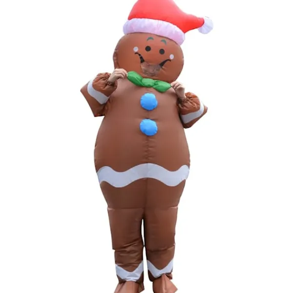 Uppblåsbar jultomte pepparkaksgubbe kostym unisex vuxen kostym cosplay fest (pepparkaksgubbe)> Dräkter