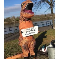Uppblåsbar Kostym Trex Dinosaurie Kostymer Halloween Kostym Maskeradkläder för Vuxen (brun)><noscript><img width=