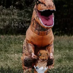 Uppblåsbar Kostym Trex Dinosaurie Kostymer Halloween Kostym Maskeradkläder för Vuxen (brun)><noscript><img width=