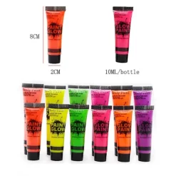 Uppgraderad Glow In The Dark Face Body Paint för Halloween Cosplay, Black Light Face Makeup för fest, tvättbart ansikte> Smink