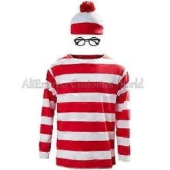 Var är Valle Cosplay Kostym Valle Cos Röd och Vit Randig Tröja Glasögon Hatt Vuxen Jul M><noscript><img width=