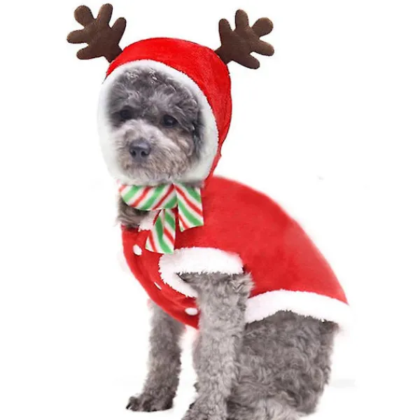 Varm Juljacka i Fleece för Husdjur, Kläder för Små Hundar, Valp, Julälg, Vinterdräkt (XL)> Dräkter