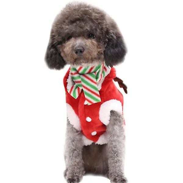 Varm Juljacka i Fleece för Husdjur, Kläder för Små Hundar, Valp, Julälg, Vinterdräkt (XL)> Dräkter