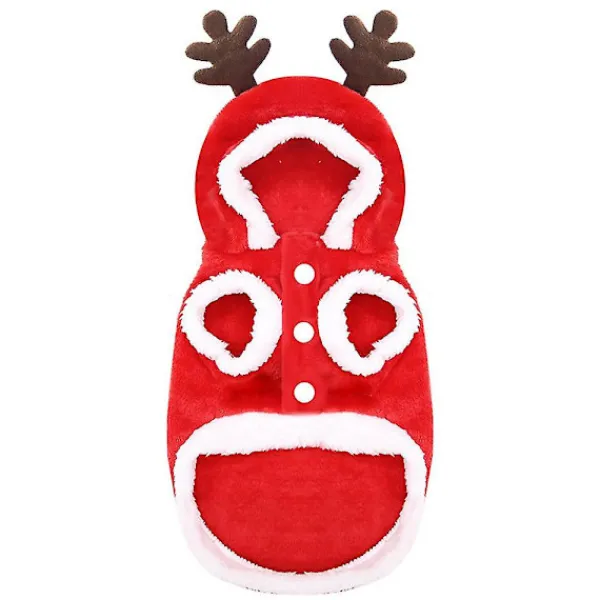 Varm Juljacka i Fleece för Husdjur, Kläder för Små Hundar, Valp, Julälg, Vinterdräkt (XL)> Dräkter