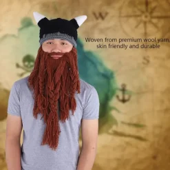 Varm Vinter Pirat Horn Stickad Virkad Slouch Basker Hatt Brun><noscript><img width=