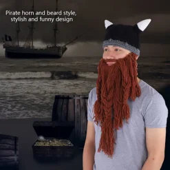 Varm Vinter Pirat Horn Stickad Virkad Slouch Basker Hatt Brun><noscript><img width=