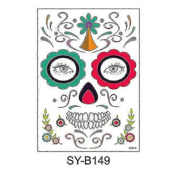 Vattentät Svett Deads Day Maskerad Rolig Smink Tillfällig Klistermärke Halloween Ansiktstatuering Klistermärke #9> Smink