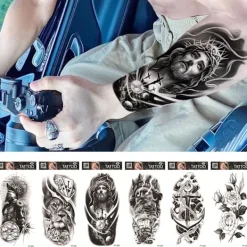 Vattentät Tatuering Klistermärke Med Varg Huvud Totem Arabisk Text Tatuering Klistermärke> Smink