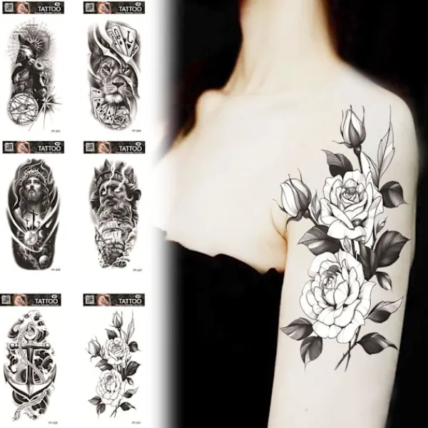 Vattentät Tatuering Klistermärke Med Varg Huvud Totem Arabisk Text Tatuering Klistermärke> Smink