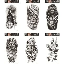 Vattentät Tatuering Klistermärke Med Varg Huvud Totem Arabisk Text Tatuering Klistermärke><noscript><img width=