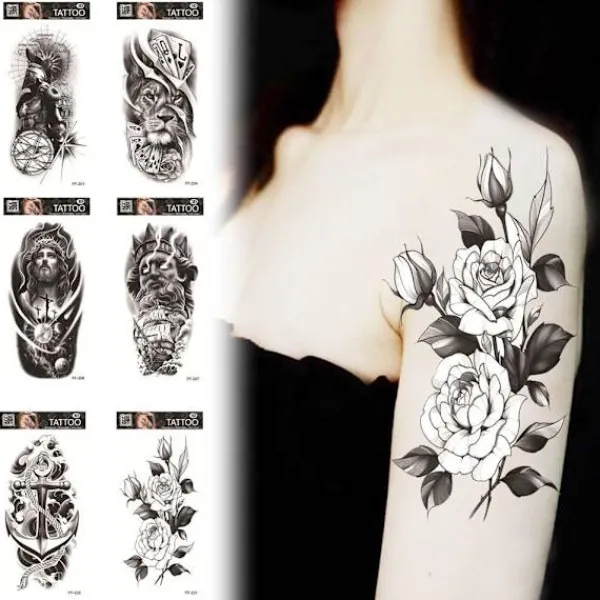 Vattentät Tatuering Klistermärke Med Varg Huvud Totem Arabisk Text Tatuering Klistermärke> Smink