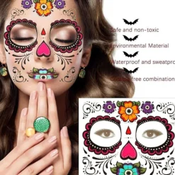 Vattentäta Day Of The Dead Ansiktsmålning Halloween Temporära Tatueringar Klistermärken B2 2 12X15> Smink