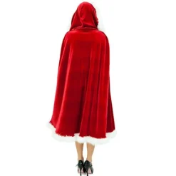 Velvet Hooded Cape Cloak Sexy Santa Cosplay Christmas Costumes 150cm><noscript><img width=