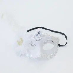 Venedig Vuxen Maskerad Prinsessa Mask Kvinnlig Halv Ansikte, Party Sexig Sida Blomma Strutsfjäder Mask><noscript><img width=