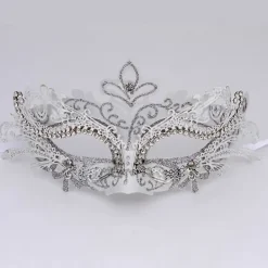 Venetiansk Maskeradmask för Kvinnor - Vit Silver, Mardi Gras Dekorationer> Masker