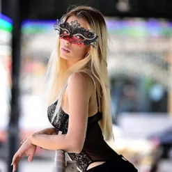 Venetiansk Maskeradmask för Kvinnor - Vit Silver, Mardi Gras Dekorationer><noscript><img width=