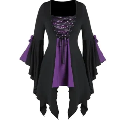 KOOLYOU Viking pirat cosplay kostymer Halloween häxa kostym medeltida steampunk dam off shoulder t-shirt bandage väst XXL Silver><noscript><img width=