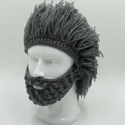 Vikingaskägg Mössa Hornhatt Vinter Varma Mask Stickad Ull Rolig><noscript><img width=